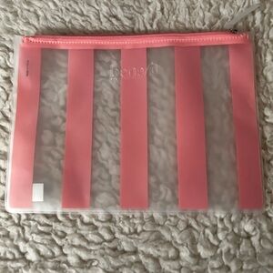 New Benefit Cosmetics Bag Clear with Pink Stripes